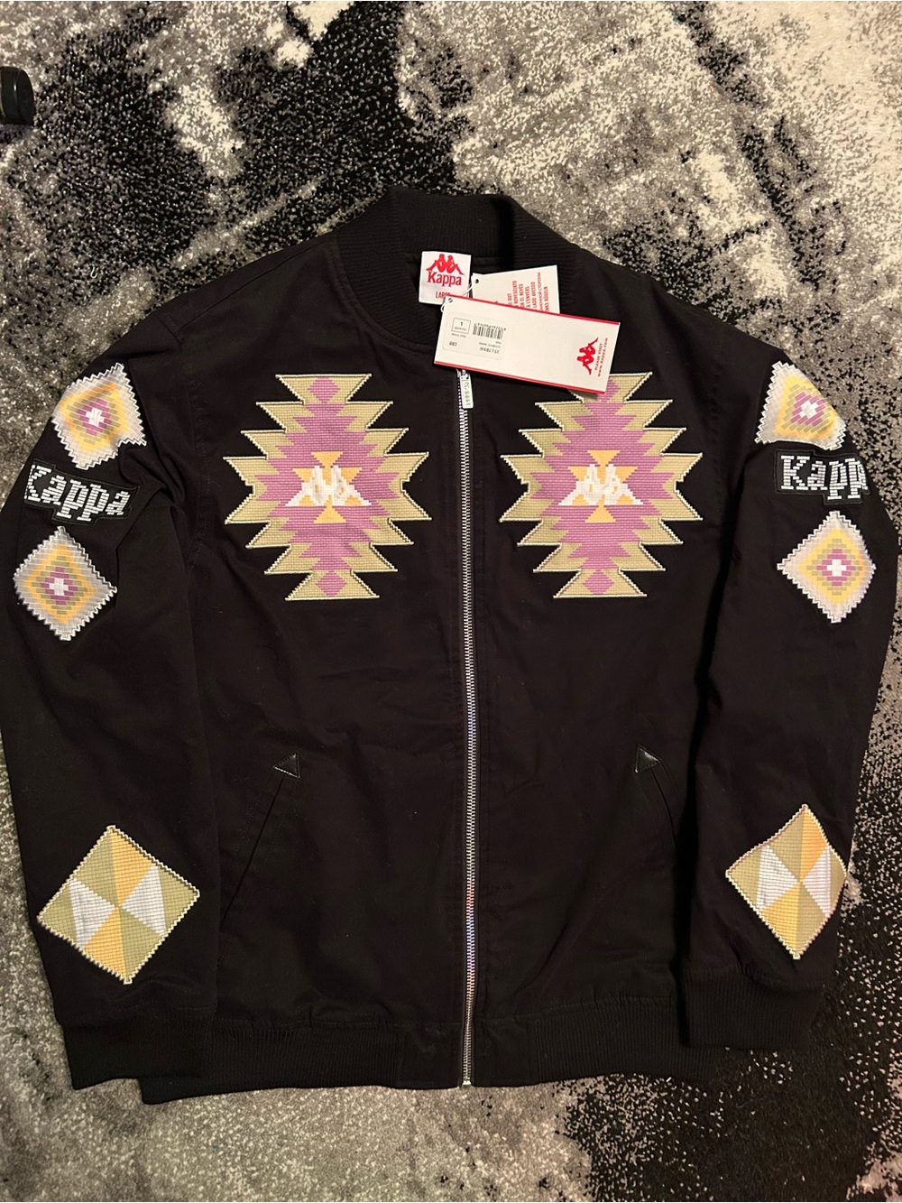 NWT Large Kappa Black Bomber Jacket Aztec.